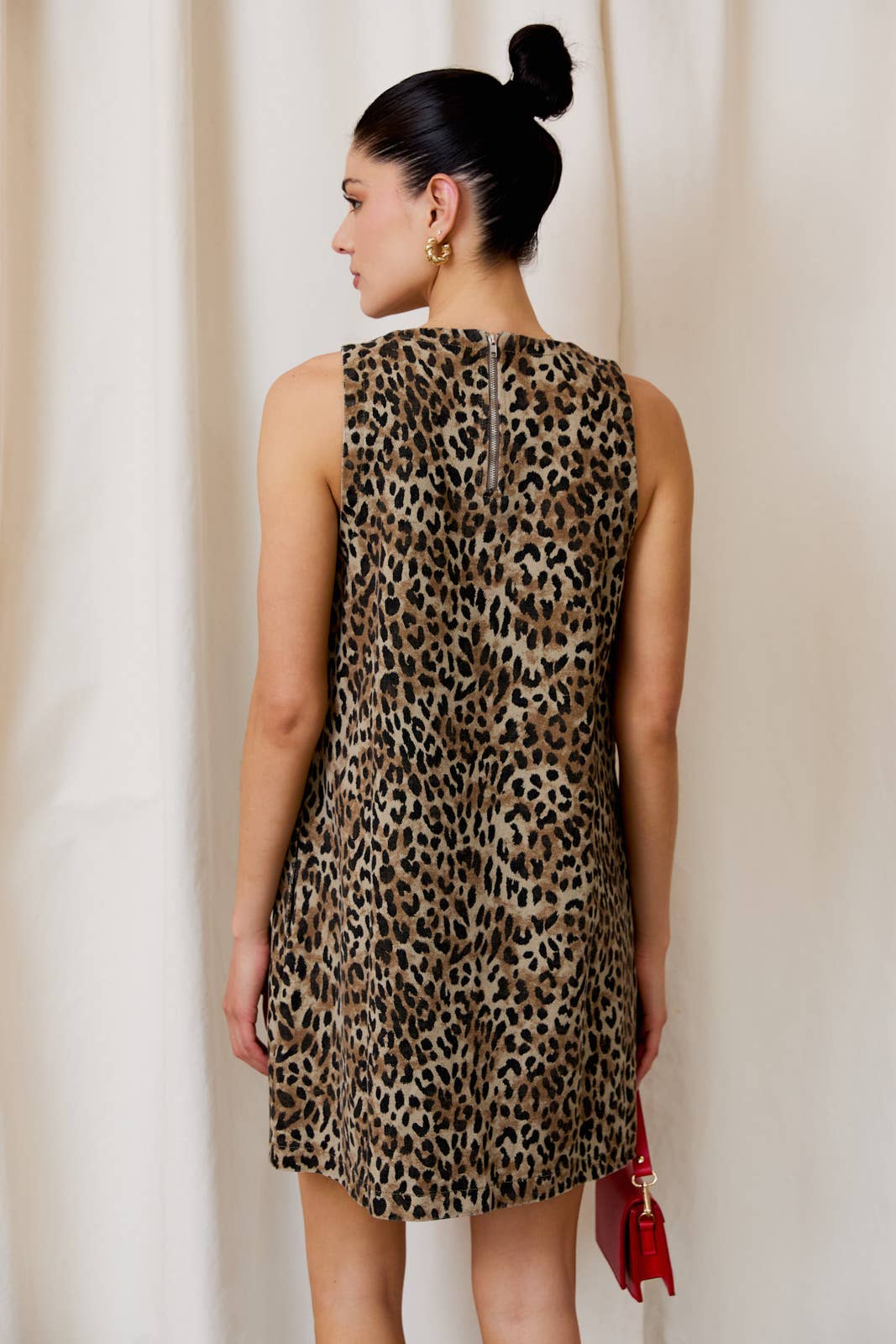 Sleeveless Animal Print Dress-Black Brown