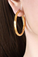 18K Non-Tarnish Twisted Hoop Earrings-Gold