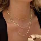 18K Non-Tarnish Layered Chain Necklace-Gold