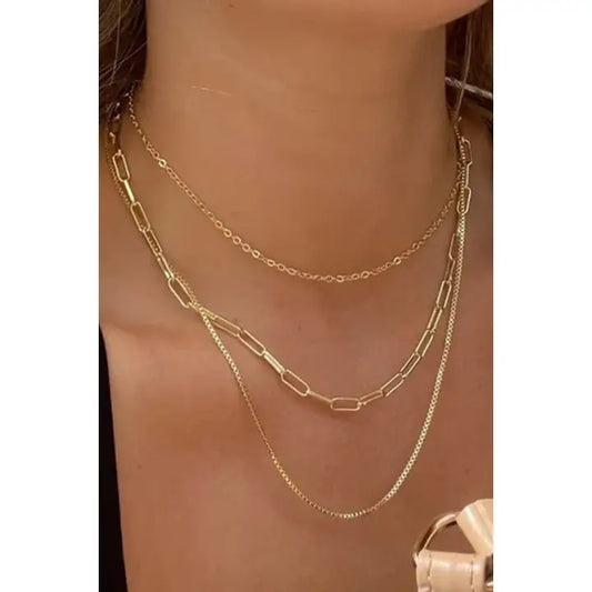 18K Non-Tarnish Layered Chain Necklace-Gold