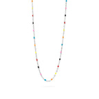 18k gold stainless steel necklace with colorful beads on a white background