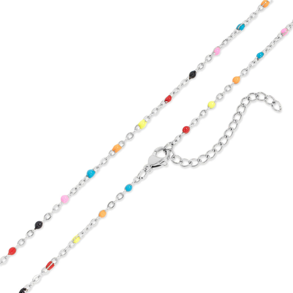 18k gold stainless steel  chain necklace with colorful beads on a white background