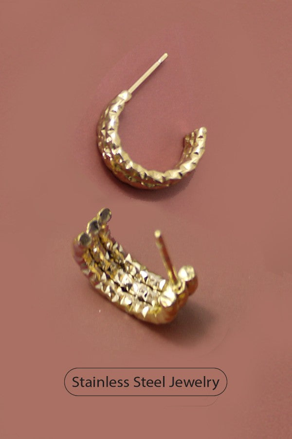 Stainless Steel Hammered Hoops-Gold