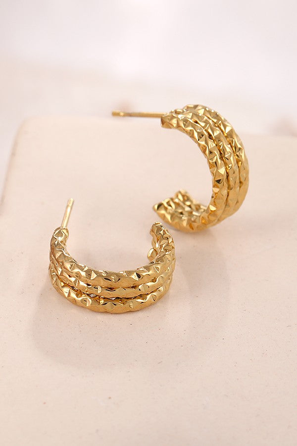 Stainless Steel Hammered Hoops-Gold