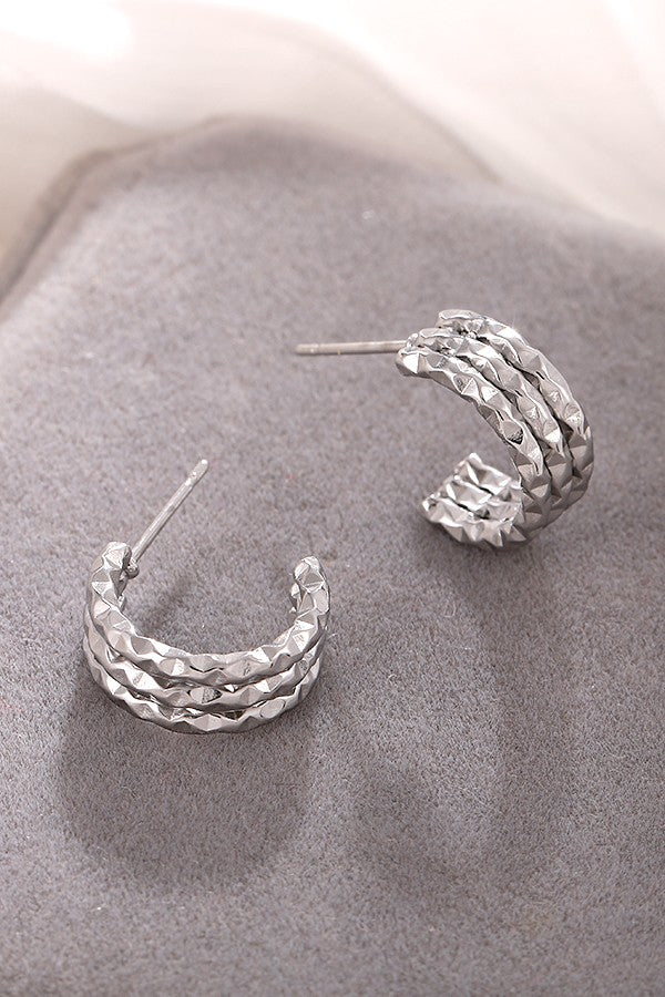 Stainless Steel Hammered Hoops-Silver