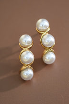 18k Non-Tarnish Pearl Stud Earrings-Gold