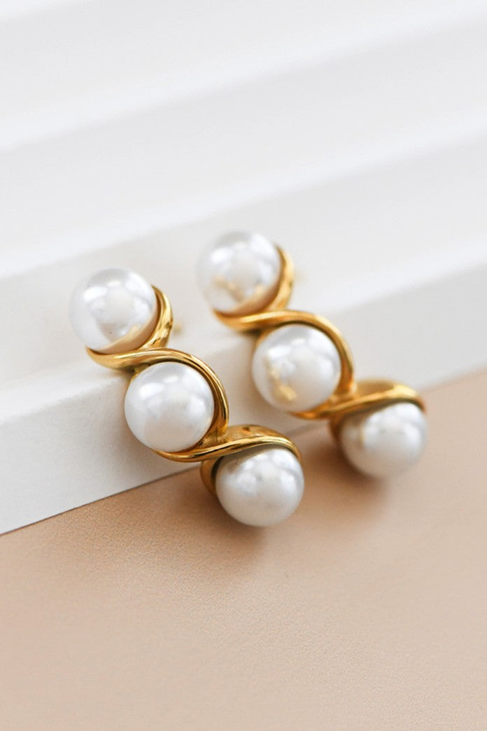 18k Non-Tarnish Pearl Stud Earrings-Gold
