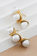18k Non-Tarnish Pearl Stud Earrings-Gold