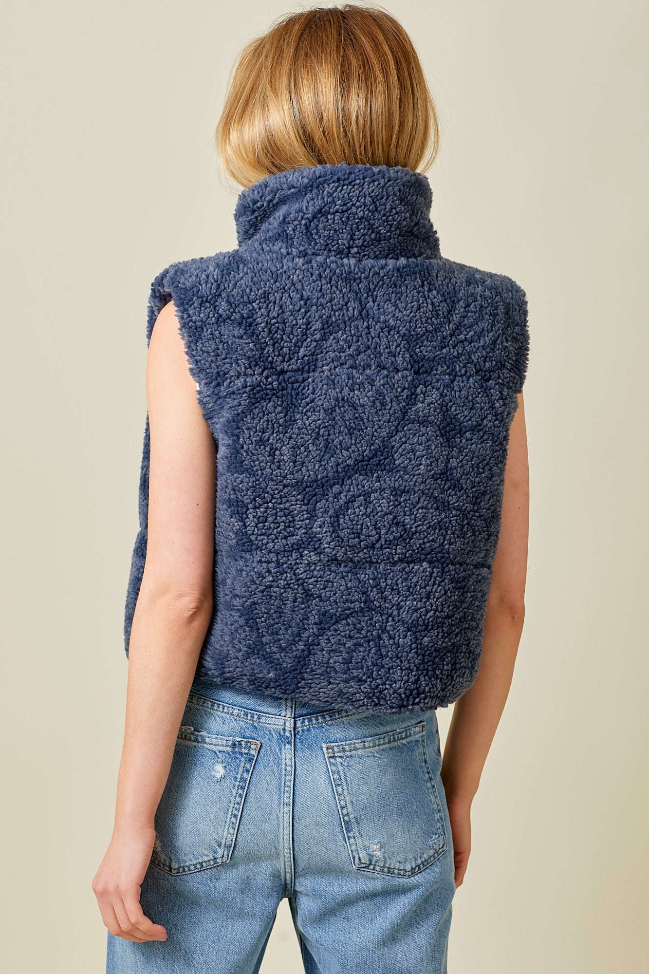 Paisley Print Sherpa Vest-Slate Blue