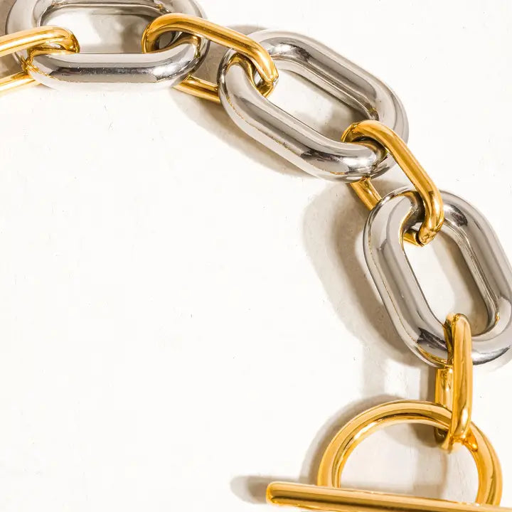 18K Non-Tarnish Multi Link Chain Bracelet-Gold Silver