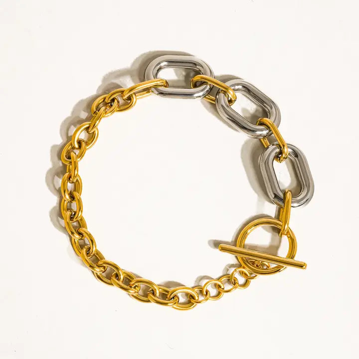 18K Non-Tarnish Multi Link Chain Bracelet-Gold Silver