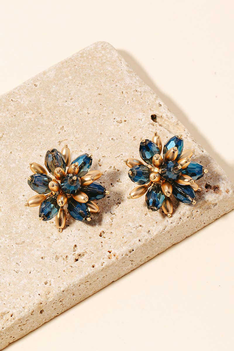 Faceted Glass Beaded Cluster Earrings-Navy