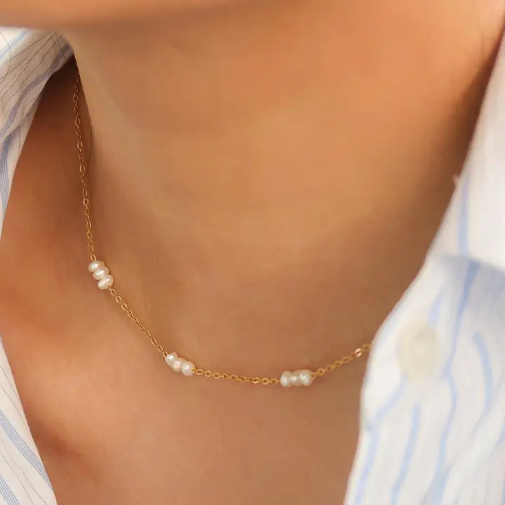 18K Non-Tarnish Petite Pearl Choker-Gold
