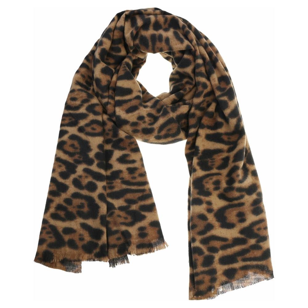 Leopard print oblong scarf with fringe