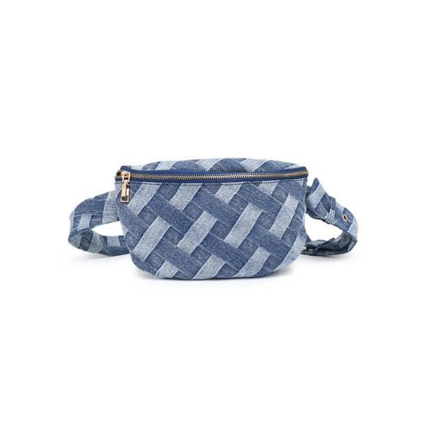 Criss Cross Design Denim Sling-Medium Blue