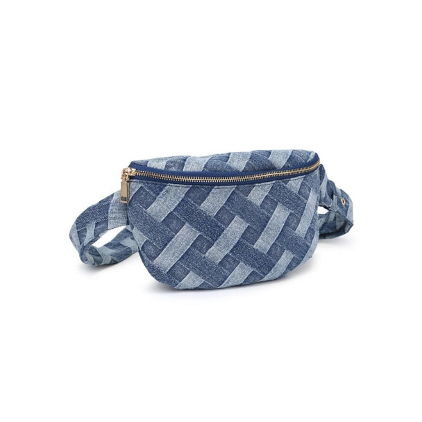 Criss Cross Design Denim Sling-Medium Blue