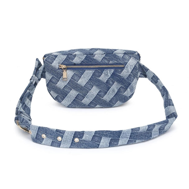 Criss Cross Design Denim Sling-Medium Blue