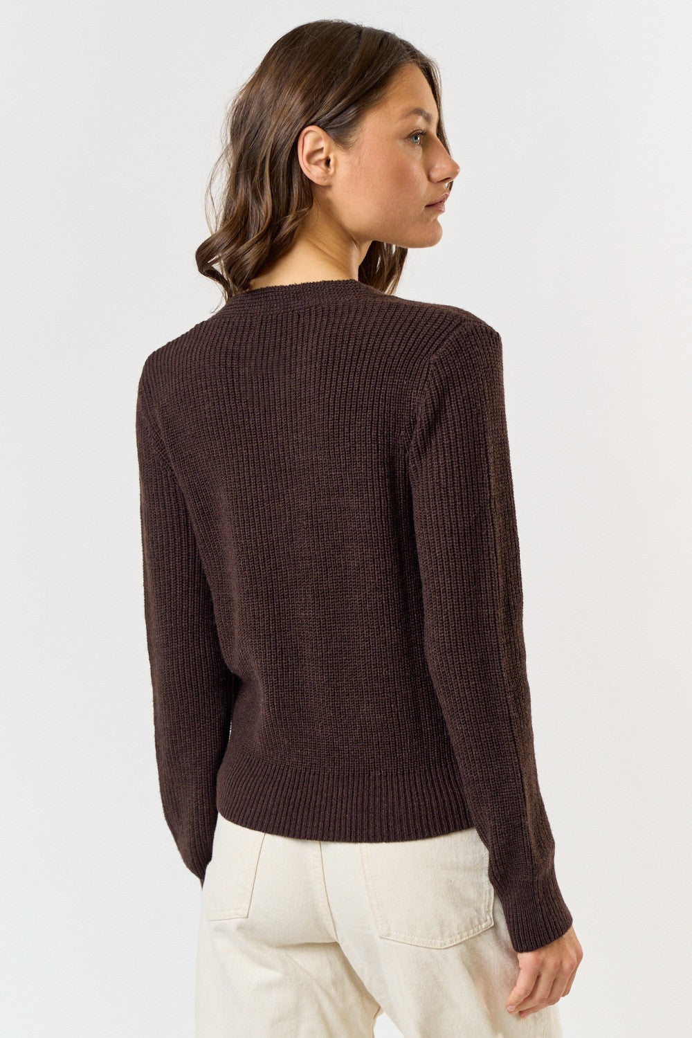 Twist Front Knitted Detail Sweater-Mocha