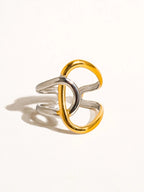 18K Non-Tarnish Abstract Two Tone Ring-Gold Silver