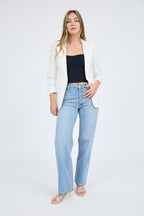 Notch Collar Ruched Sleeve Blazer-White