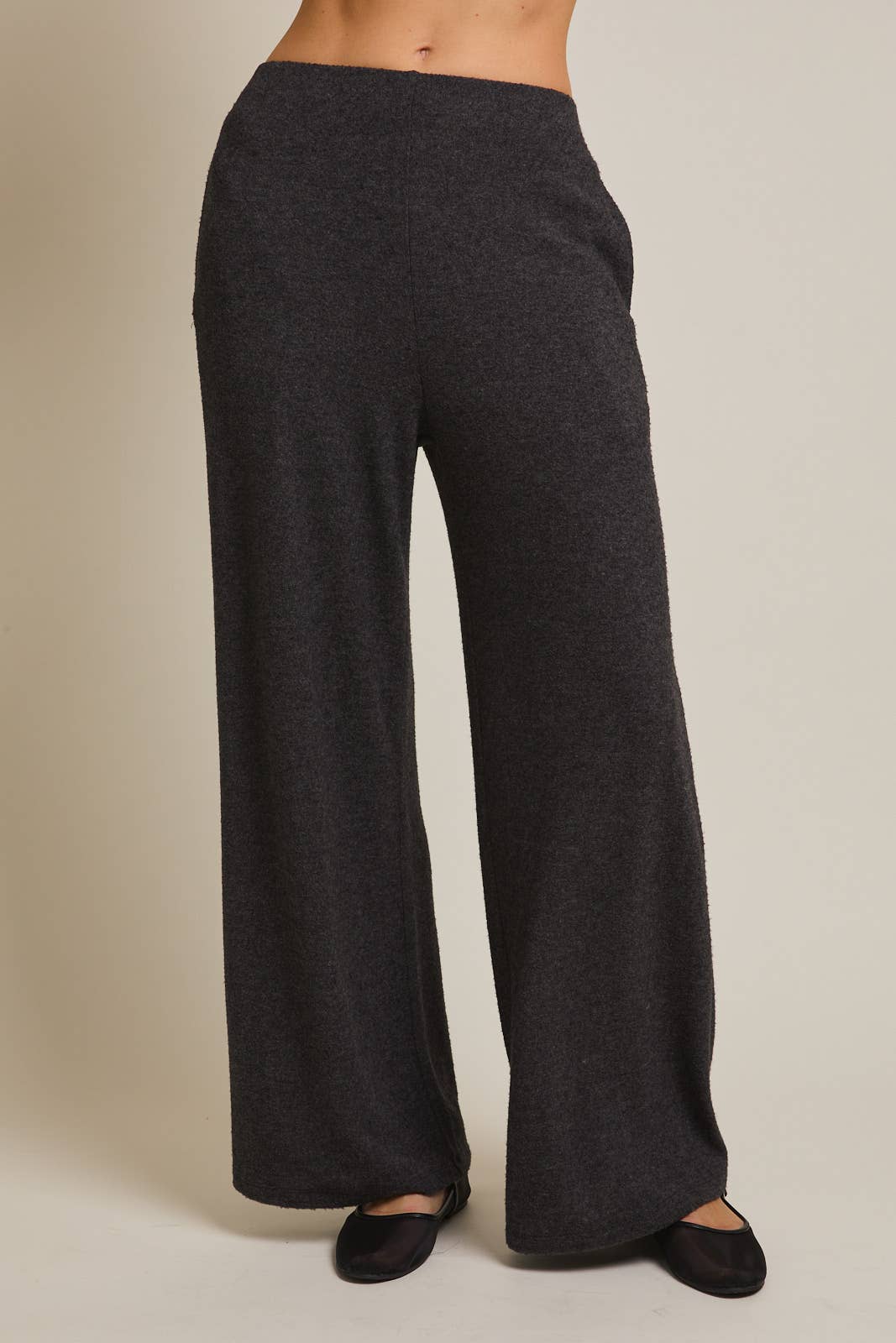 Heather gray wide-leg pants on a neutral background