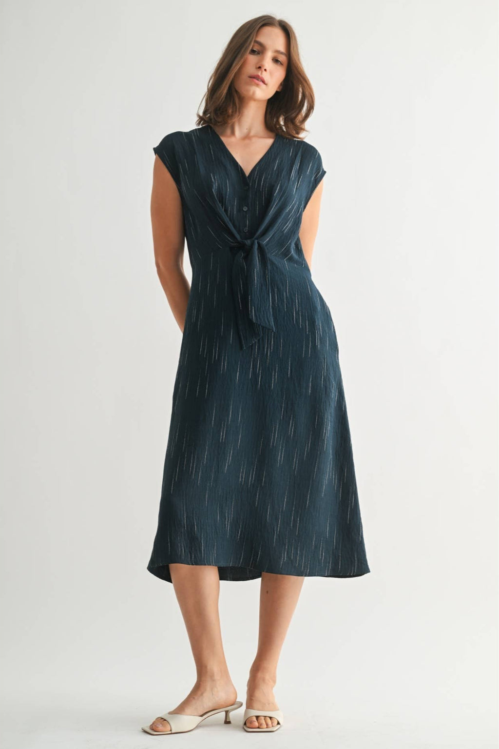 Women's Teal Tie Front Detail Midi Dress