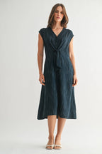 Women's Teal Tie Front Detail Midi Dress