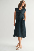 Women's Teal Tie Front Detail Midi Dress