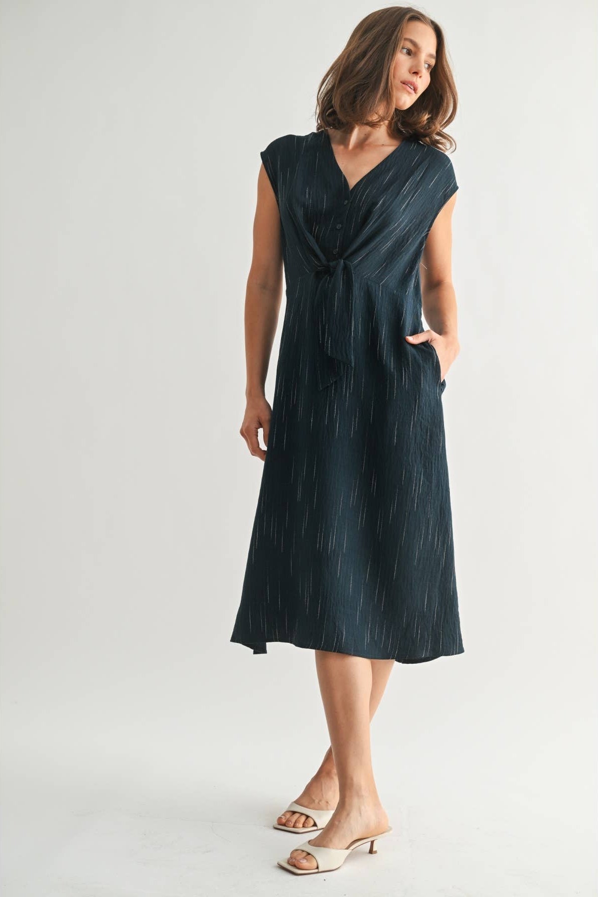 Women's Teal Tie Front Detail Midi Dress