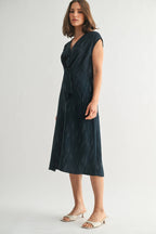 Women's Teal Tie Front Detail Midi Dress