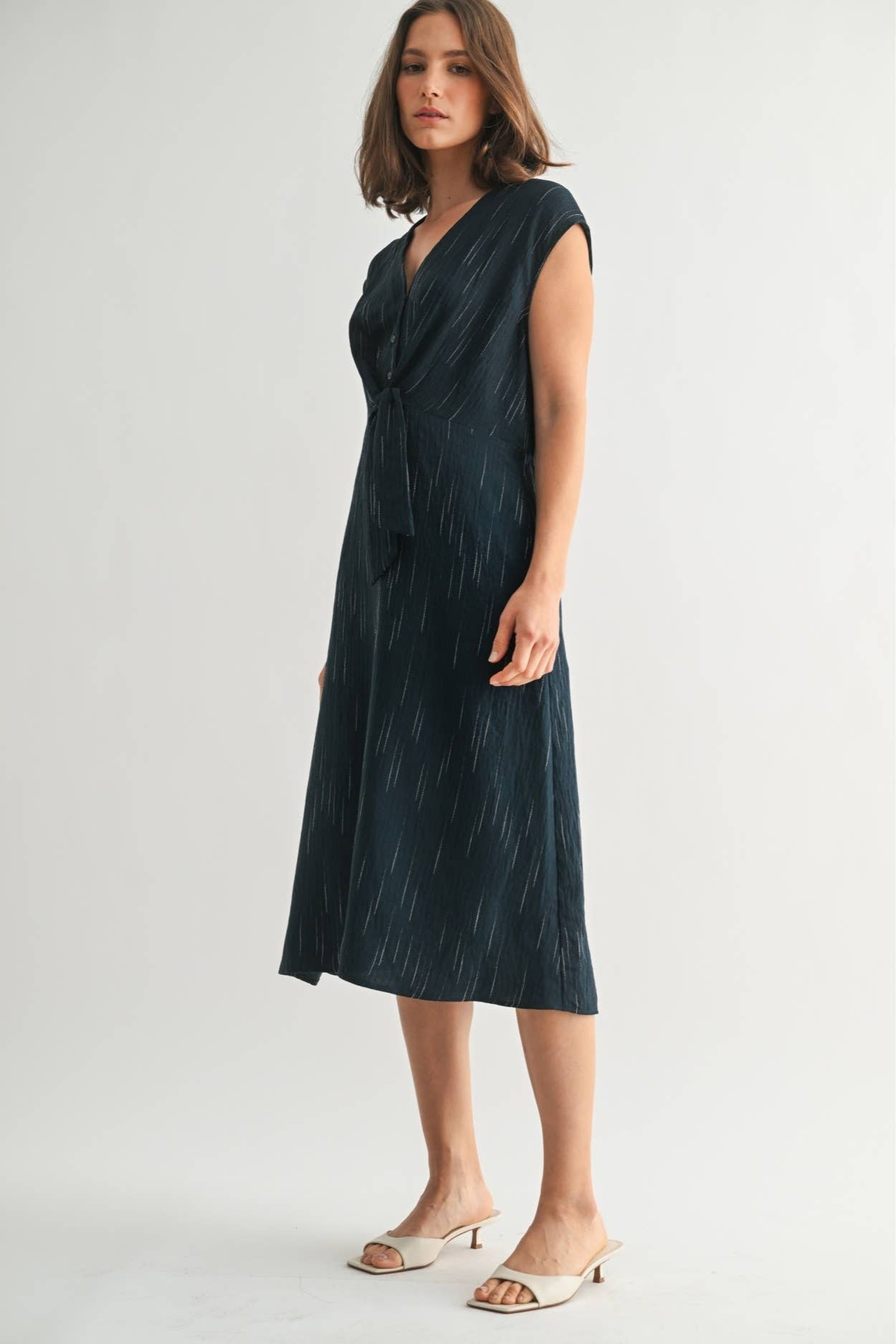 Women's Teal Tie Front Detail Midi Dress