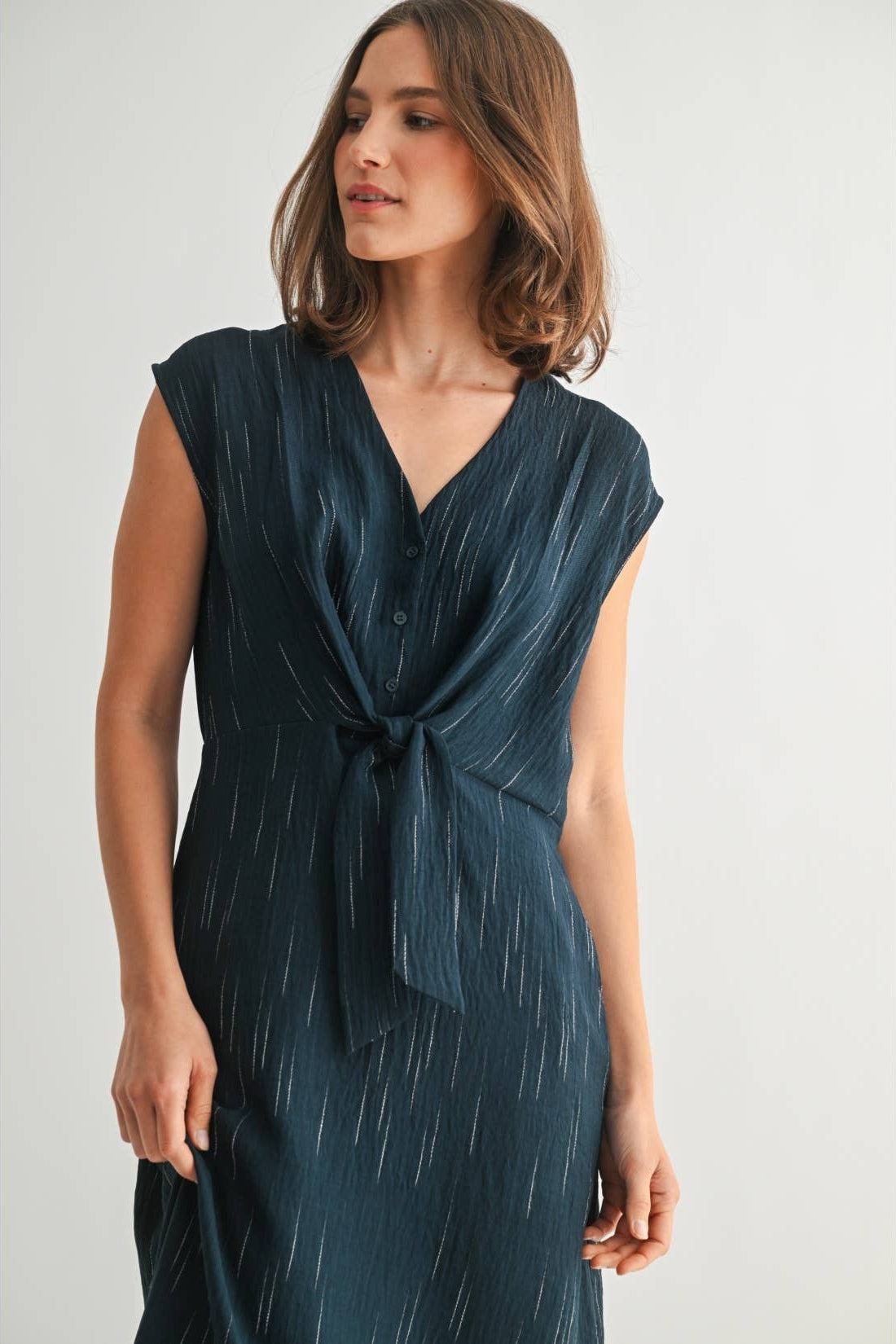 Women's Teal Tie Front Detail Midi Dress