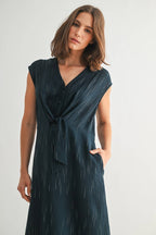 Women's Teal Tie Front Detail Midi Dress