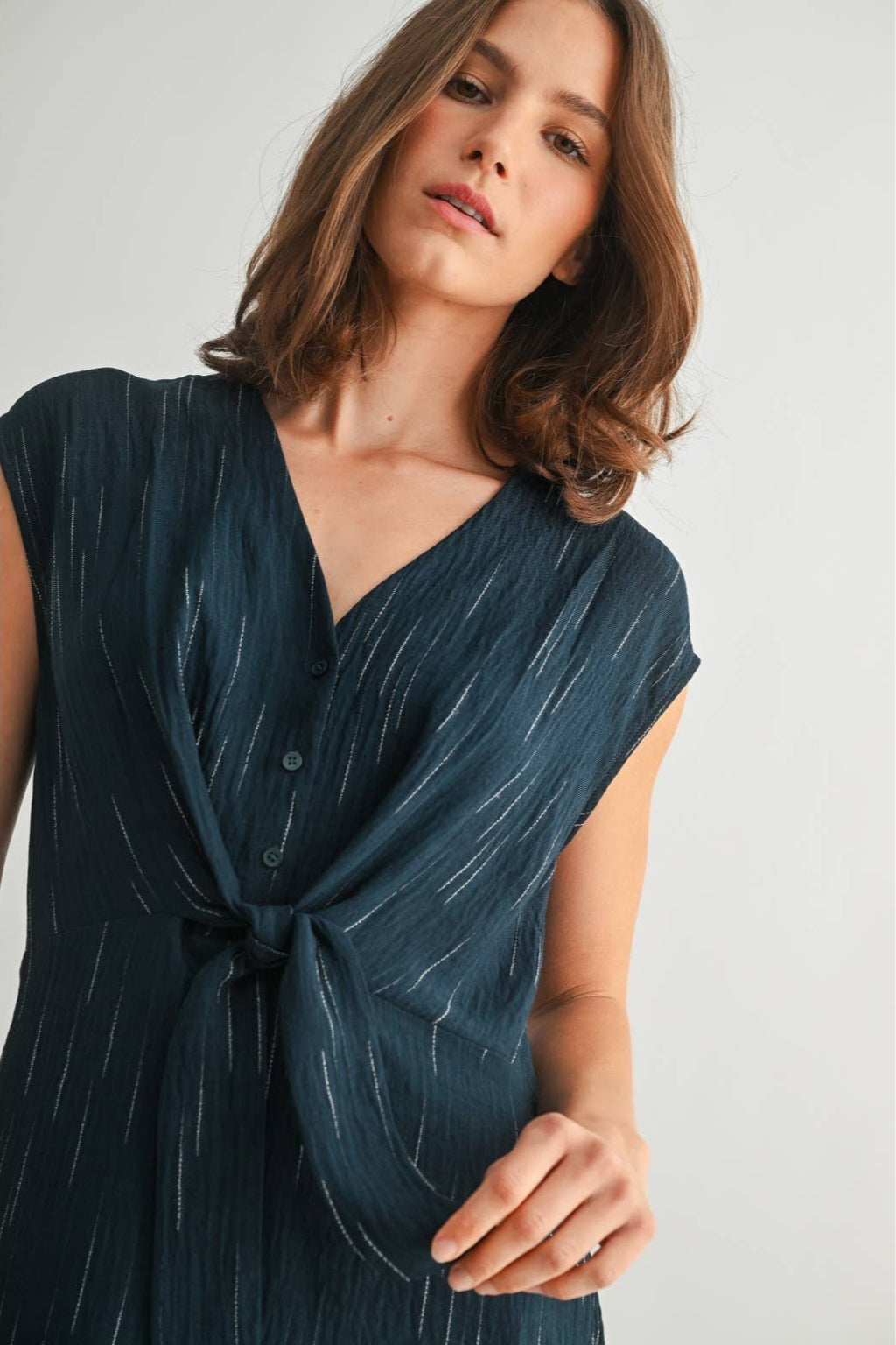 Women's Teal Tie Front Detail Midi Dress