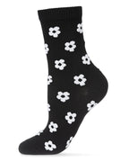 Flocked Floral Crew Sock-Black White
