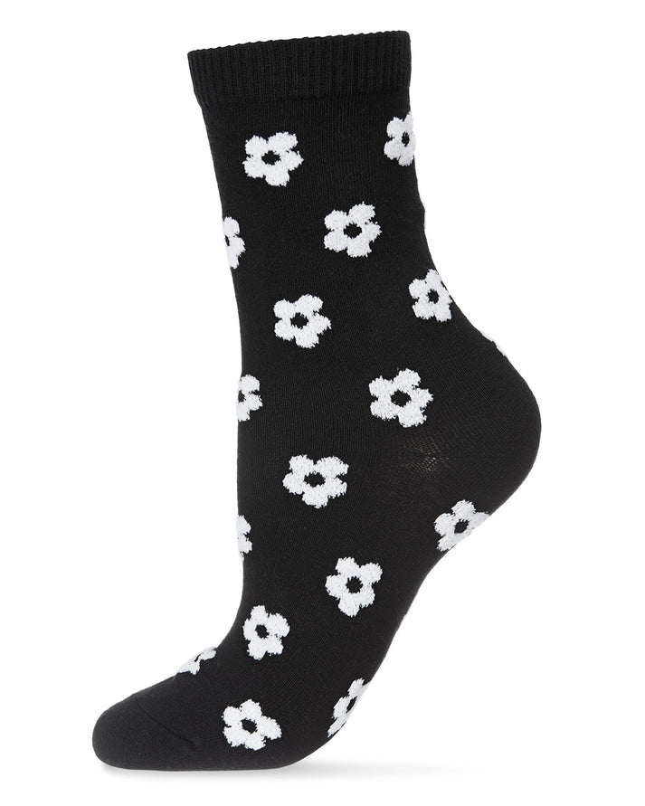 Flocked Floral Crew Sock-Black White