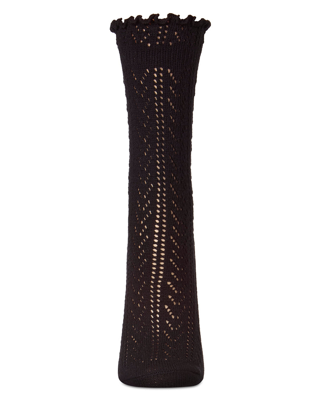 Ruffle Pointelle Crew Socks-Black
