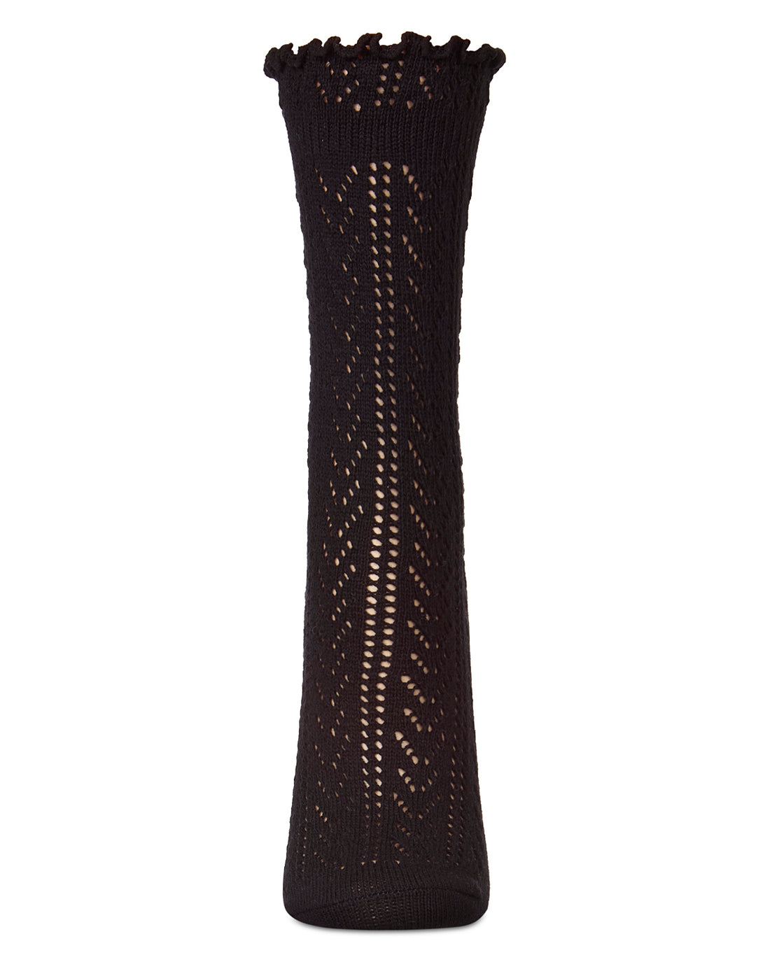 Ruffle Pointelle Crew Socks-Black