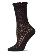 Ruffle Pointelle Crew Socks-Black