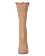 Ruffle Pointelle Crew Socks-Latte