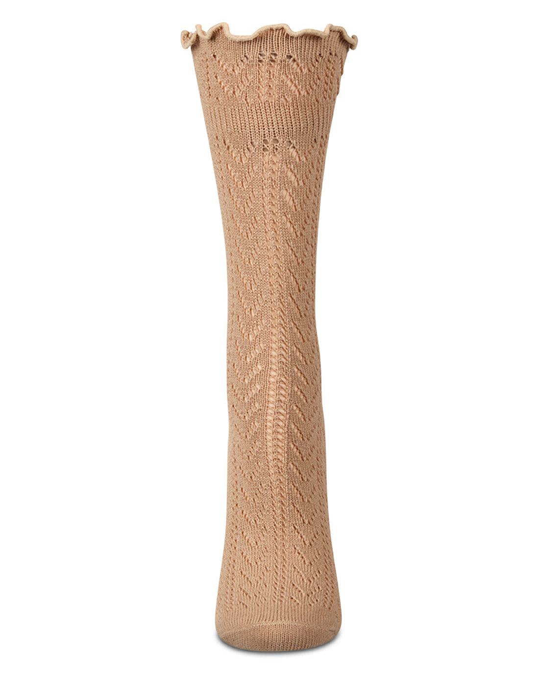 Ruffle Pointelle Crew Socks-Latte