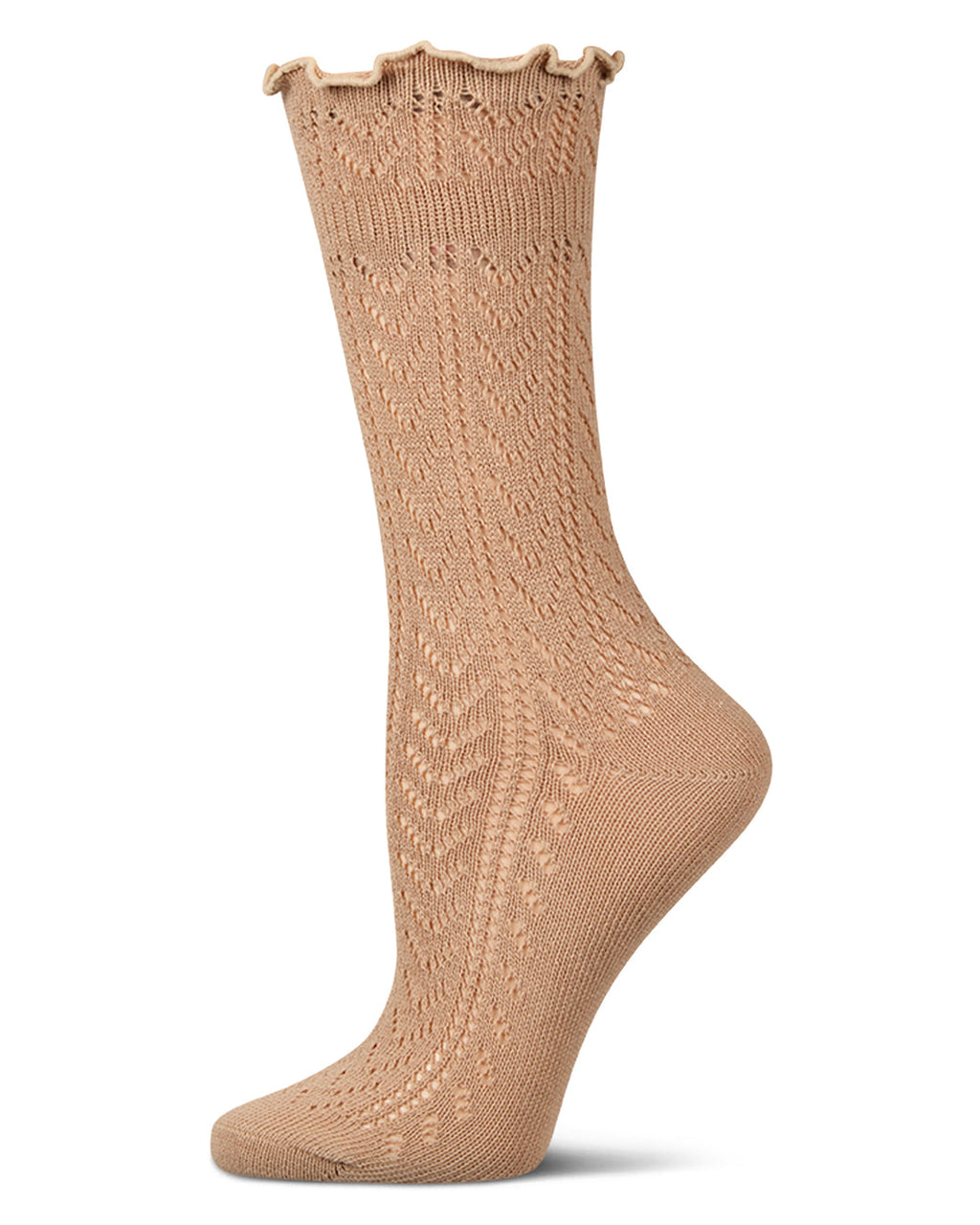 Ruffle Pointelle Crew Socks-Latte