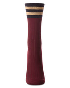 Striped Ribbed Cuff Crew Sock-Burgundy
