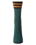 Striped Ribbed Cuff Crew Sock-Forest Green