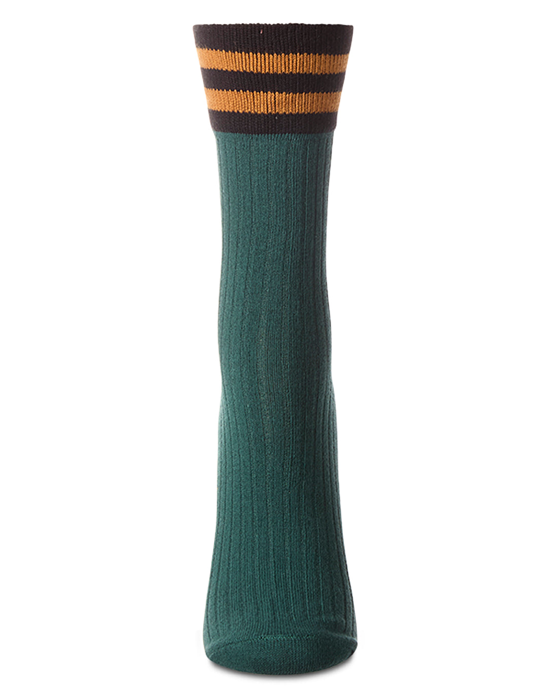 Striped Ribbed Cuff Crew Sock-Forest Green
