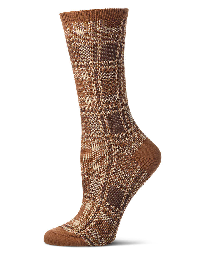 Preppy Plaid Crew Sock-Brown