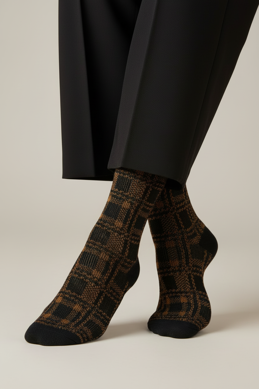 Preppy Plaid Crew Sock-Pine Needle