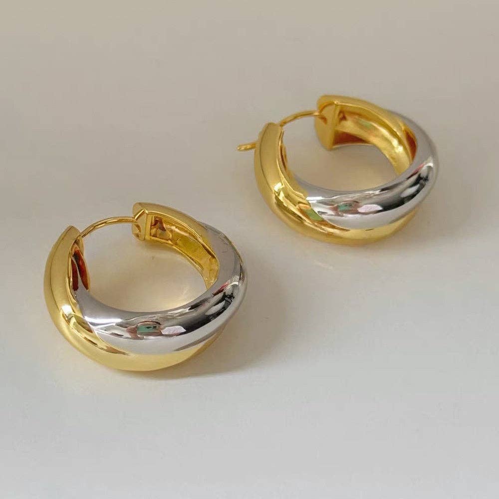 Gold and silver plated two tone chunky hoop earrings