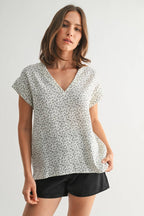 Floral Print Gauze Top-Charcoal White