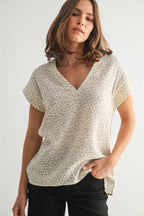 Macie Floral Print Gauze Top-Taupe White